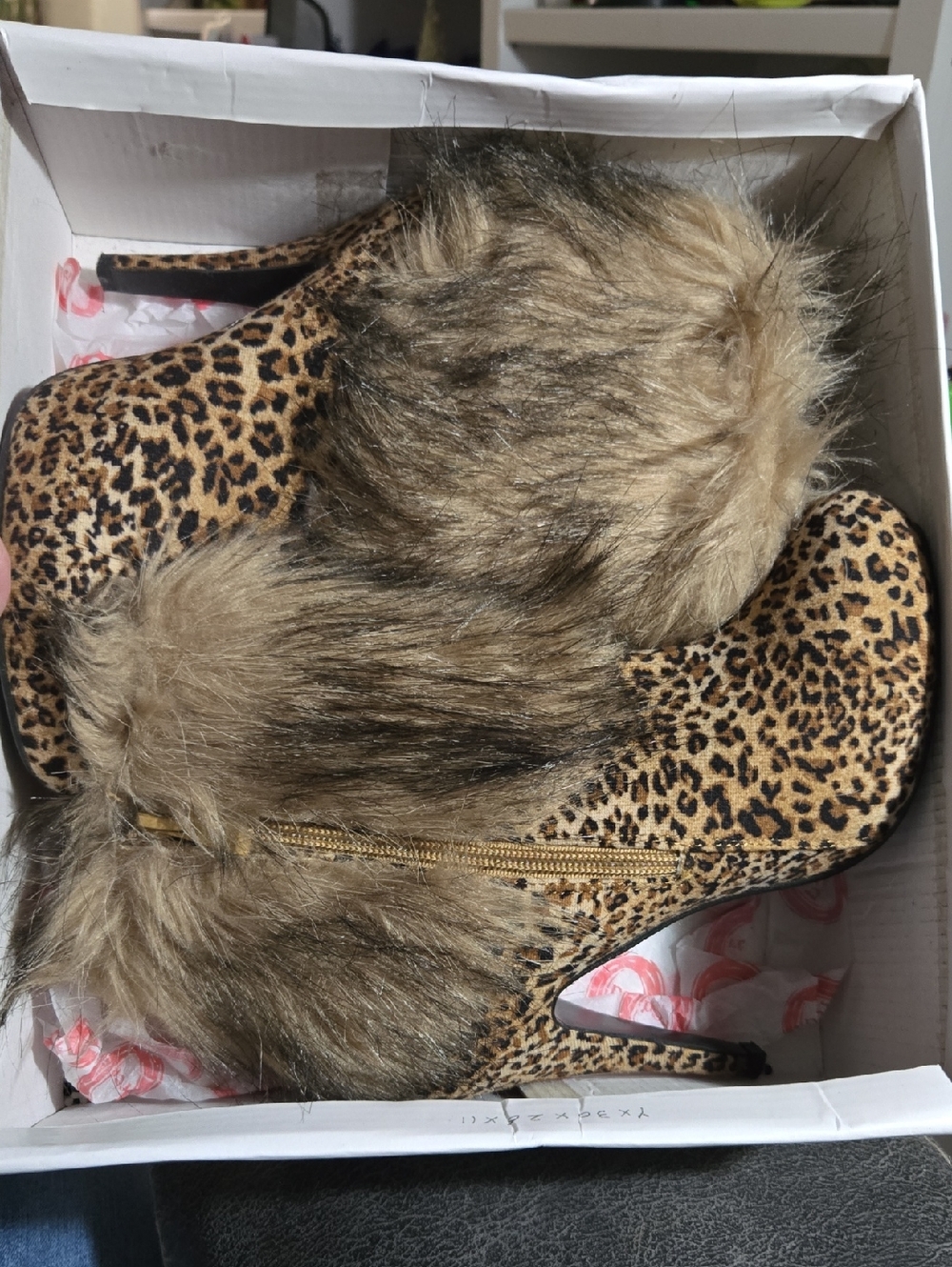 Red Circle Leopard Print Faux Fur Ankle Boots - Women 7